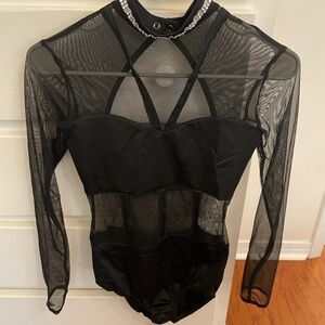 Weissman Black Asymmetrical Embellished Bodysuit